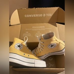 Custom yellow platform converse, size 6.5 women’s